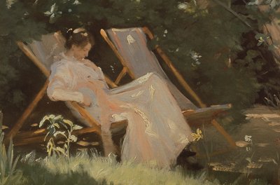 La esposa del artista sentada en una silla de jardín en Skagen, 1893 de Peder Severin Krøyer